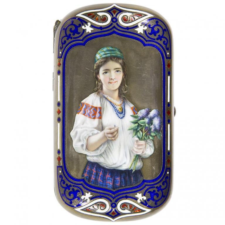 Russian Sterling Silver and Enamel Cigarette Case