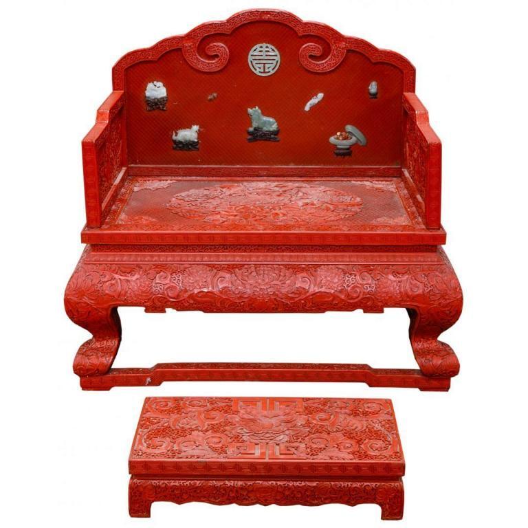 Asian Cinnabar Throne and Footstool