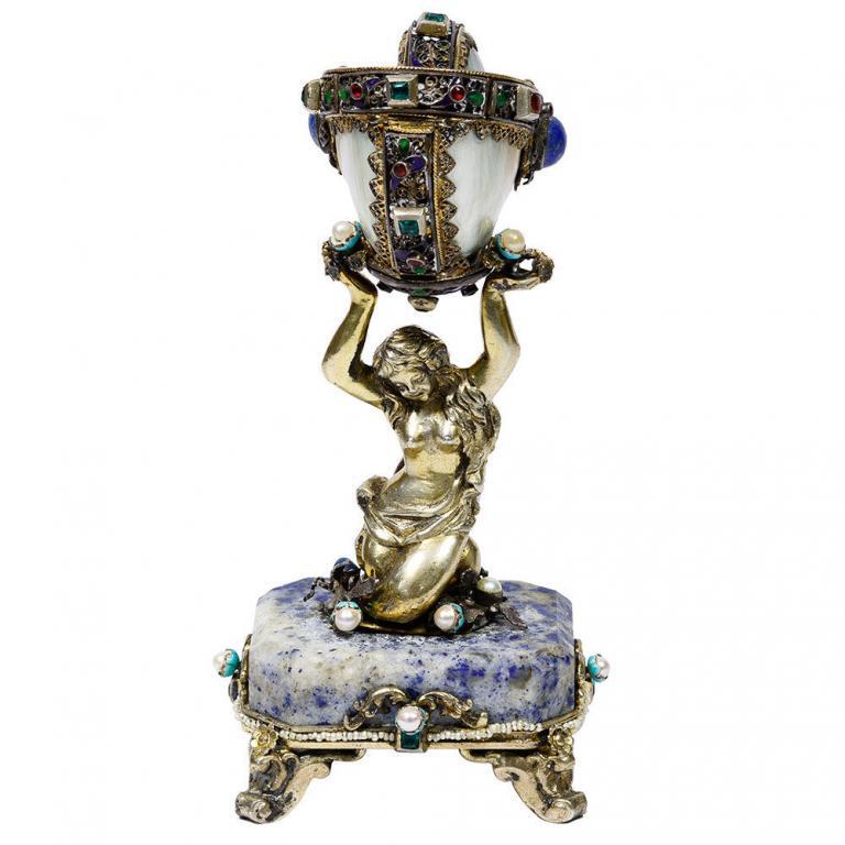 Austro-Hungarian Silver (.800) and Hardstone Table Ornament