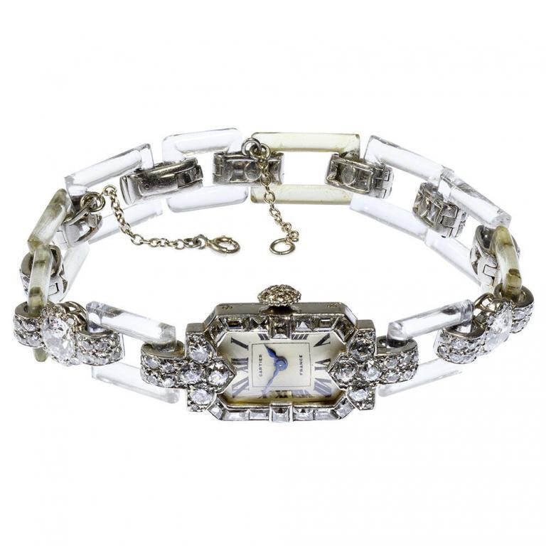 Cartier Platinum, Rock Crystal and Diamond Wrist Watch