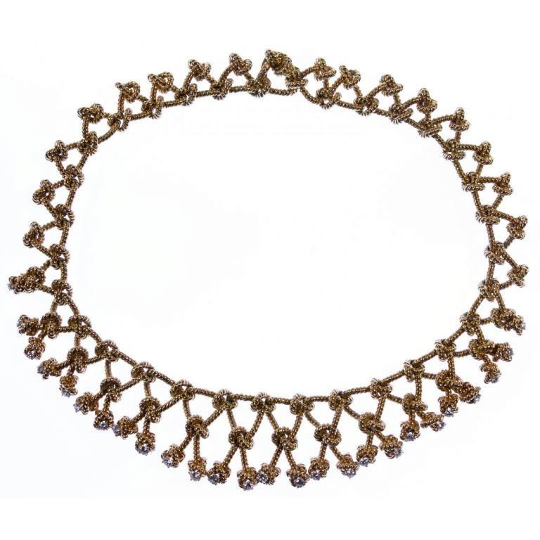 Verdura 14k Gold and Diamond Knot Necklace