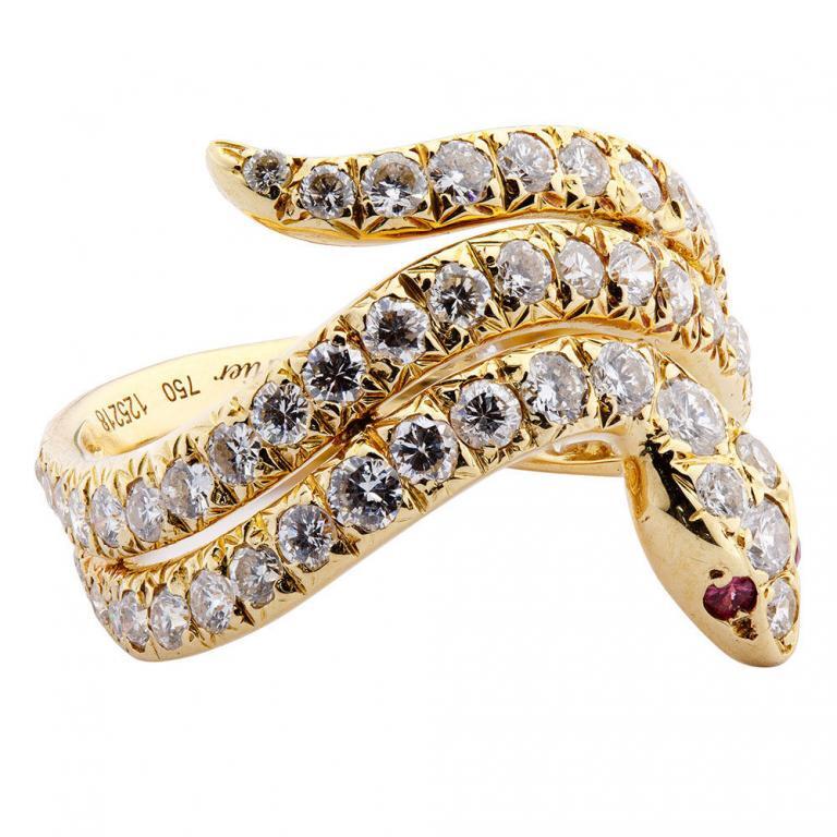 Cartier 18k Yellow Gold and Diamond Snake Ring