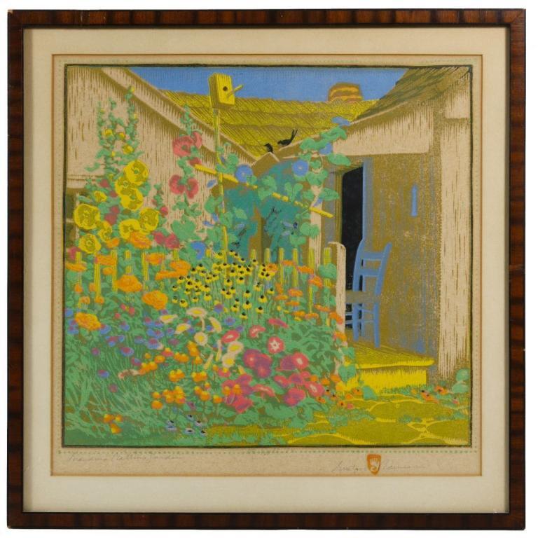 Gustave Baumann (German, 1881-1971) "Grandma Battin's Garden" Woodblock Print