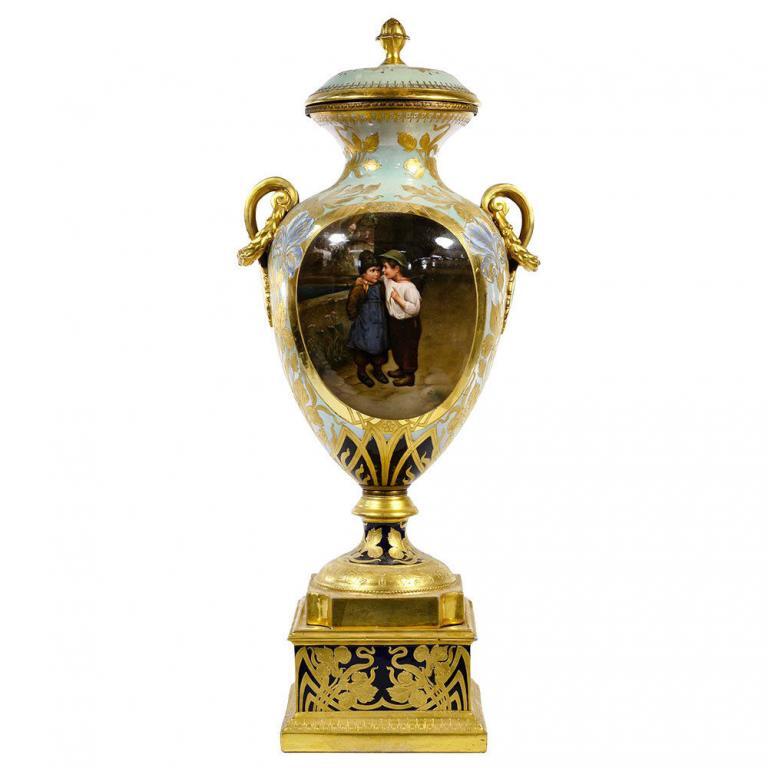 Vienna Hand Painted "An Important Secret" Porcelain Urn