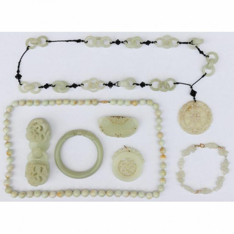 Carved Jadeite Jade and Soapstone Jewelry Assortment