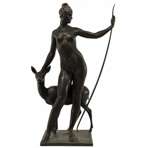 Edward Francis McCartan American 1879 1947 Diana with Deer Patinated Bronze Sculpture