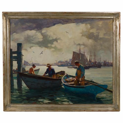 Gordon Hope Grant American 1875 1962 Men of Gloucester Oil on Masonite