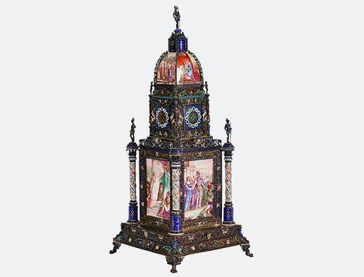 Viennese Silver Enamel Tower Clock
